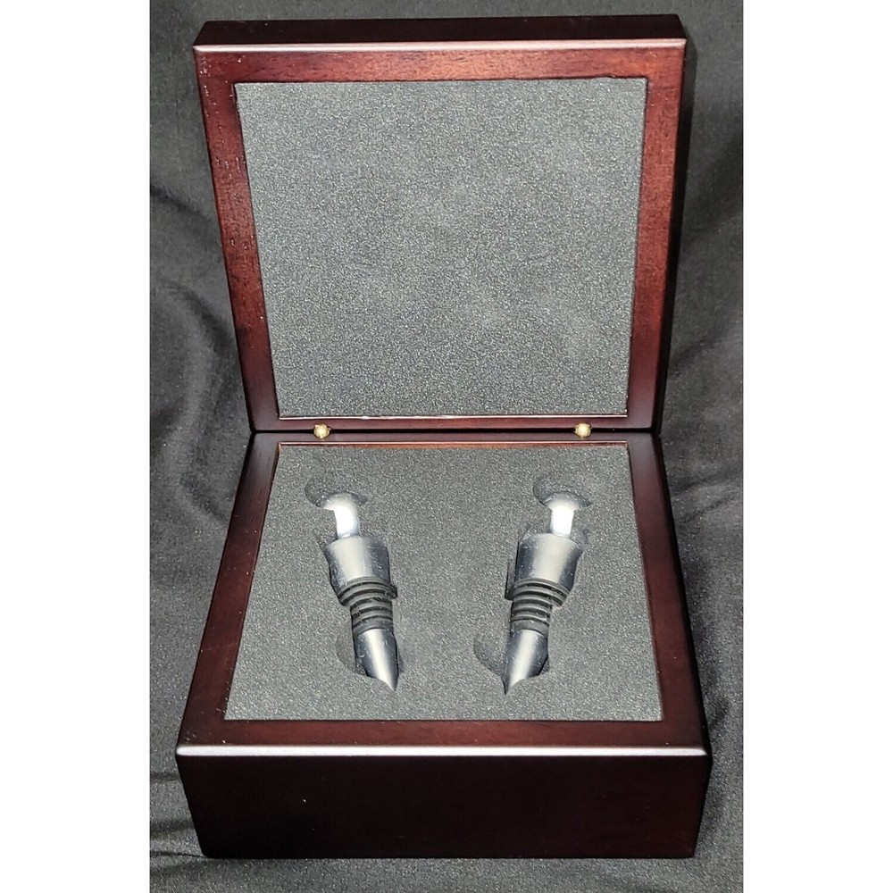 Wine Stopper Set Fat Golfer Wood Box Ceramic Tile Inset W/Box Jennifer Garant